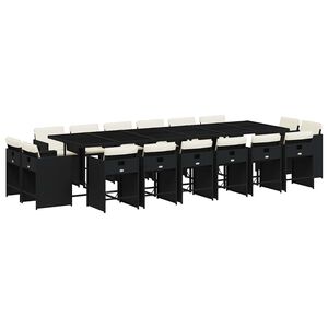 vidaXL 17-tlg. Garten-Essgruppe mit Kissen Schwarz Poly Rattan
