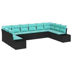 vidaXL Gartensofa-set 10 stk. 9-Sitzanzahl Schwarz und T&uuml;rkis