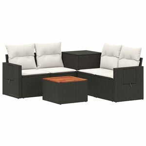 vidaXL Sofa Set 6 stk. Schwarz und Cremewei&szlig; Polyrattan und Stahl