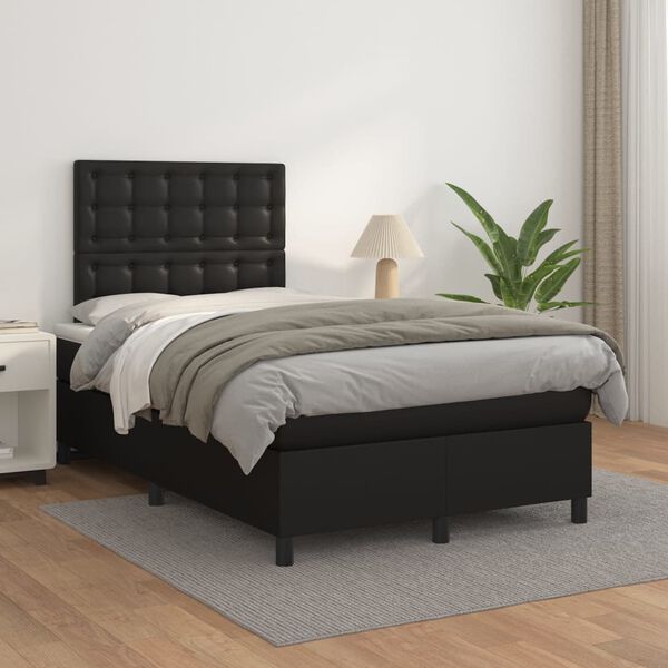 vidaXL Boxspringbett mit Matratze Schwarz 120x200 cm Kunstleder