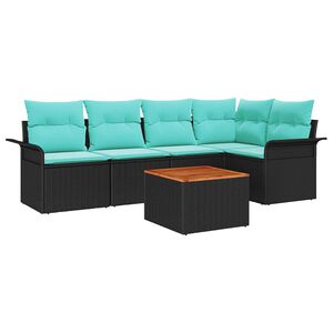 vidaXL Gartensofa-set 6 Stk. 5-Sitzanzahl Schwarz und T&uuml;rkis