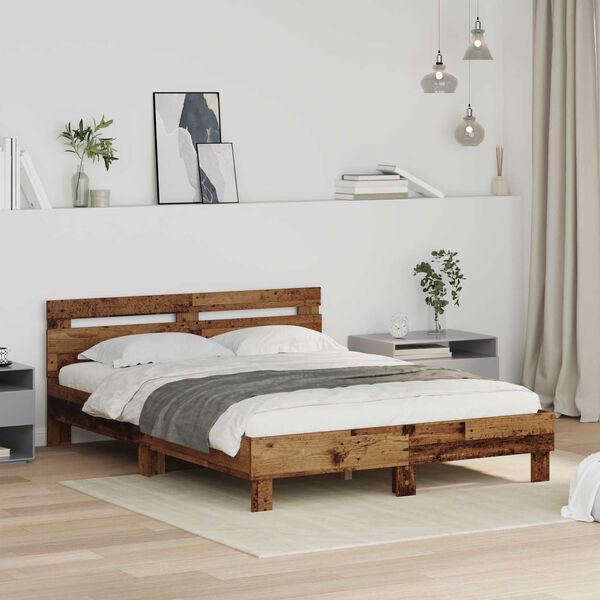 vidaXL Bettrahmen mit Kopfteil Altholz 120 x 200 cm Holzwerkstoff