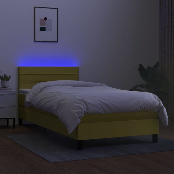 vidaXL Boxspringbett mit Matratze & LED Gr&uuml;n 100x200 cm Stoff