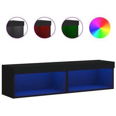 vidaXL TV-Schränke mit LED-Leuchten 2 Stk. Schwarz 60x30x30 cm