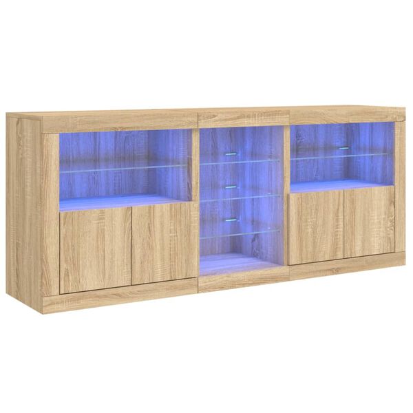 vidaXL Sideboard mit LED-Leuchten Sonoma-Eiche 162x37x67 cm