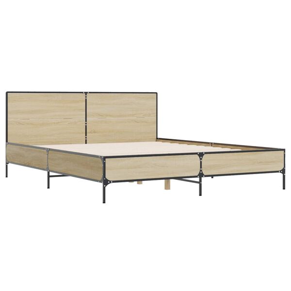 vidaXL Bettgestell Sonoma-Eiche 120x190 cm Holzwerkstoff und Metall