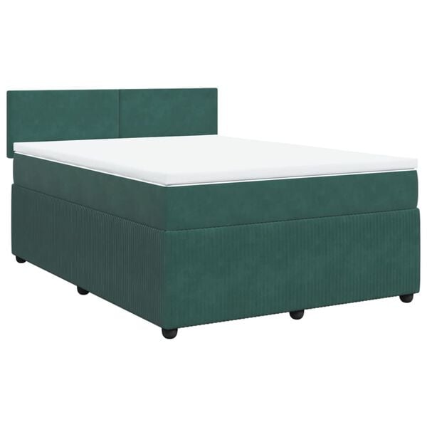 vidaXL Boxspringbett mit Matratze Dunkelgr&uuml;n 140x190 cm Samt