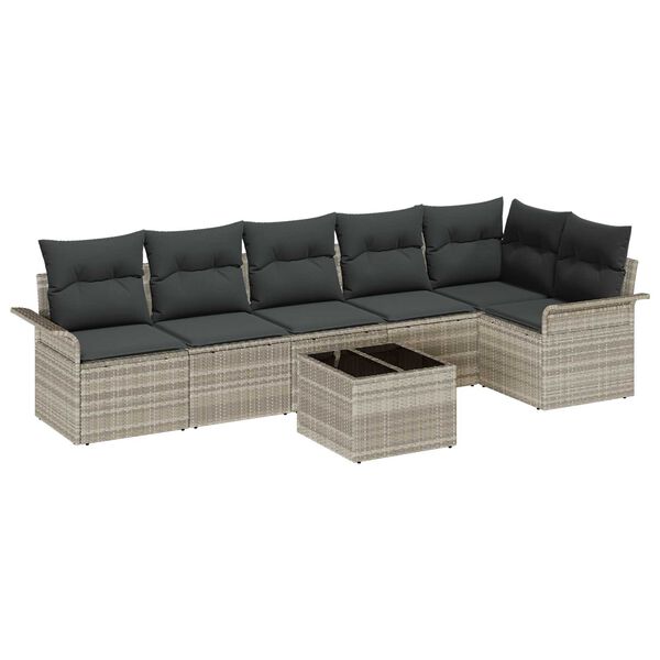 vidaXL Garten-Sofa-Set mit Kissen 7 pcs Hellgrau Poly Rattan