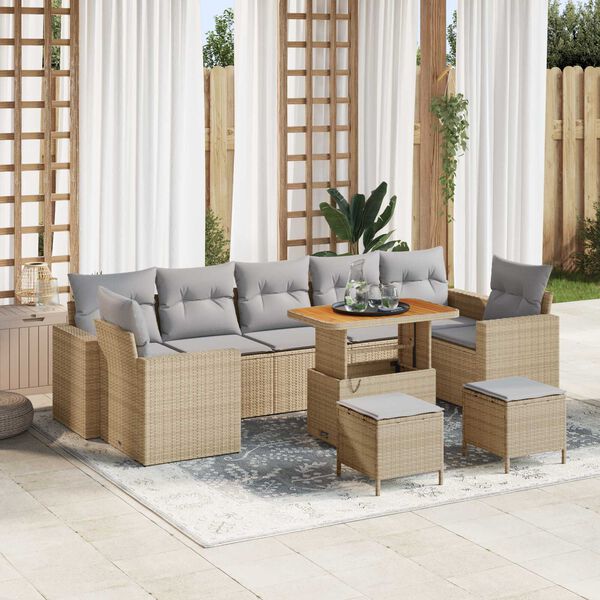 vidaXL Garten-Sofa-Set mit Kissen 10 pcs Beige und Hellgrau