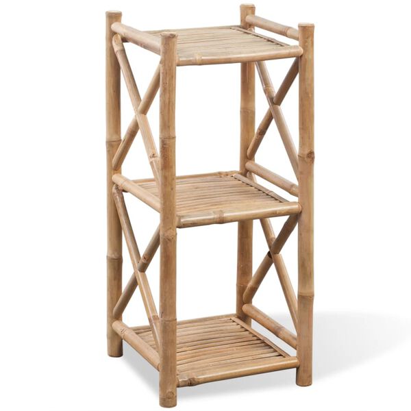 vidaXL Standregal mit 3 B&ouml;den Quadratisch Bambus