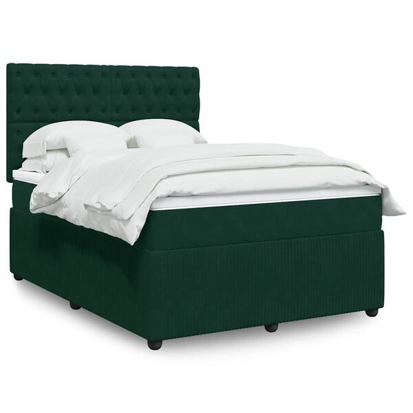 vidaXL Boxspringbett mit Matratze Dunkelgr&uuml;n 140x200 cm Samt