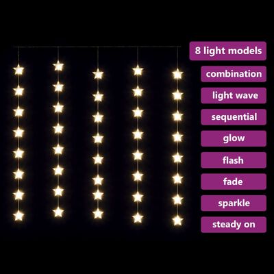 vidaXL LED Sternenvorhang Lichterkette 200 LED Warmweiß 8 Funktionen