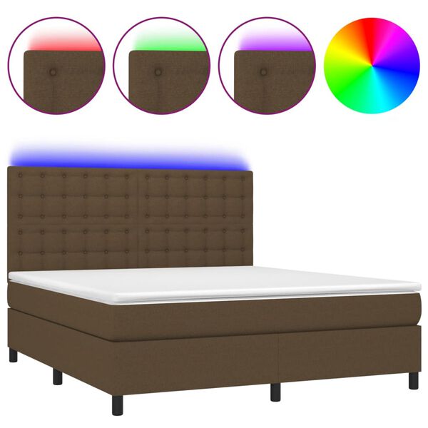 vidaXL Boxspringbett mit Matratze & LED Dunkelbraun 180x200 cm Stoff