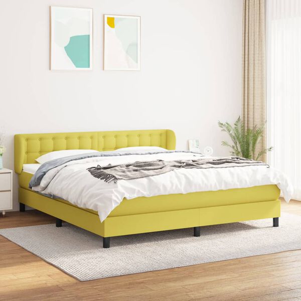 vidaXL Boxspringbett mit Matratze Gr&uuml;n 180x200 cm Stoff