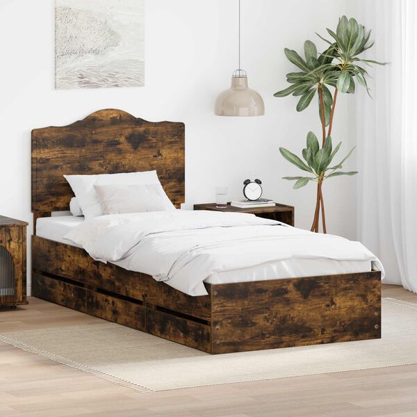 vidaXL Bettrahmen Ger&auml;ucherte Eiche 98,5 x 200 cm Ingenieurs Holz
