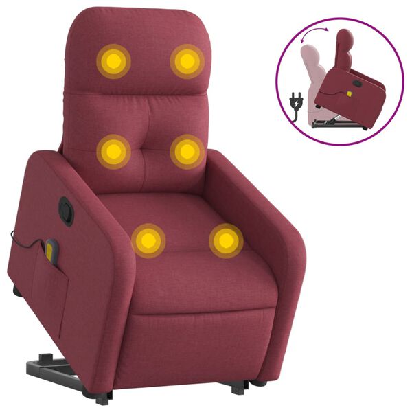 vidaXL Massagesessel mit Aufstehhilfe Weinrot Stoff