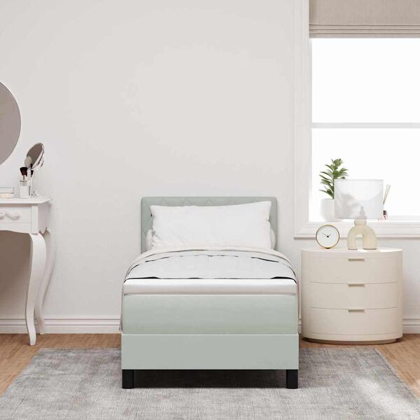 vidaXL LED Boxspringbett mit Matratze Hellgrau 80 x 200 cm Samt