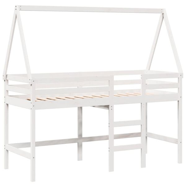 vidaXL Hochbett mit Leiter und Dach Wei&szlig; 90x190 cm Massivholz Kiefer