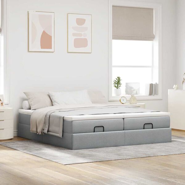 vidaXL Ottoman-Bett mit Matratzen Hellgrau 180x200 cm Stoff