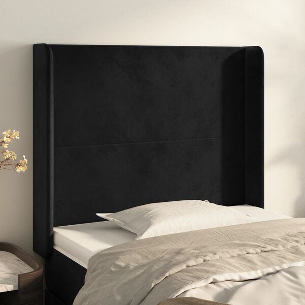 vidaXL Kopfteil mit Ohren Schwarz 93x16x118/128 cm Samt