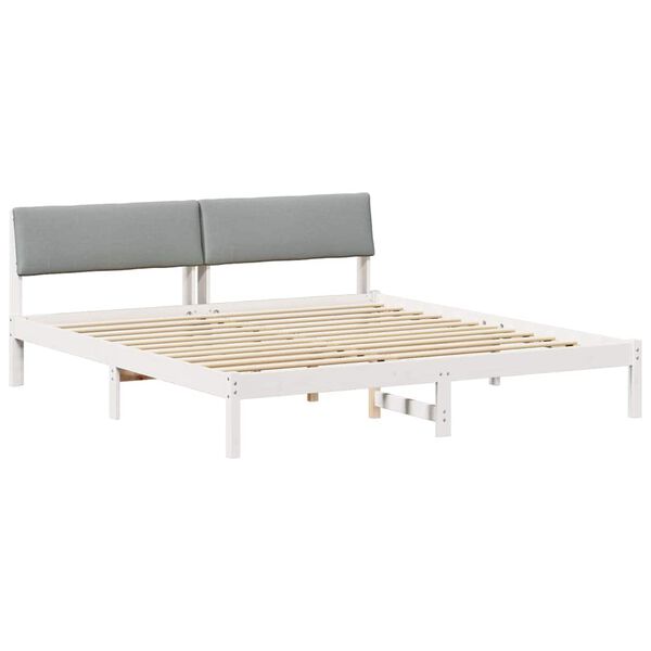 vidaXL Bettgestell Wei&szlig; und Hellgrau 200 x 200 cm Massivholz Kiefer