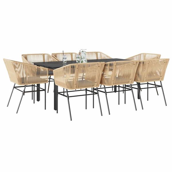vidaXL 9-tlg. Garten-Essgruppe mit Kissen Braun Poly Rattan Glas