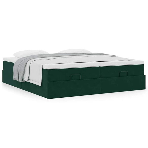 vidaXL Ottoman-Bett mit Matratzen Dunkelgr&uuml;n 200x200 cm Samt