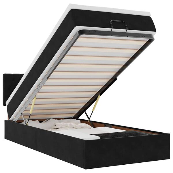 vidaXL Ottoman-Bett mit Matratze & LEDs Schwarz 90x200 cm Samt