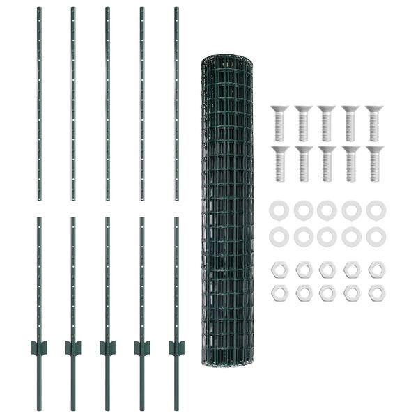 vidaXL Zaun mit Pfosten Gr&uuml;n 1,4 x 10 m Stahl und PVC