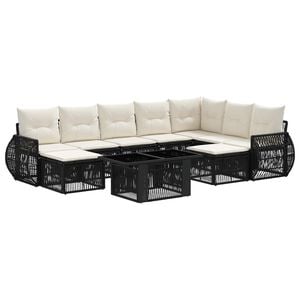 vidaXL Gartensofa-set 10 stk. Schwarz und Cremewei&szlig; Poly-Rattan