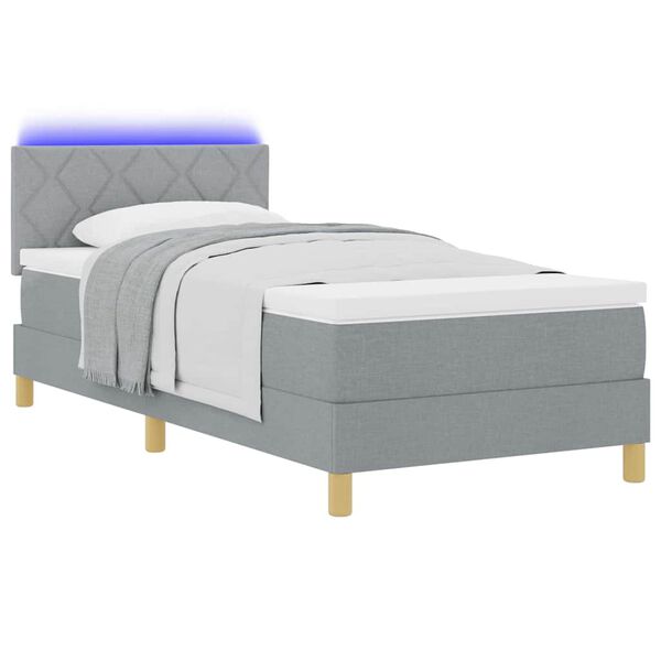 vidaXL LED Boxspringbett mit Matratze Hellgrau 90 x 190 cm Stoff