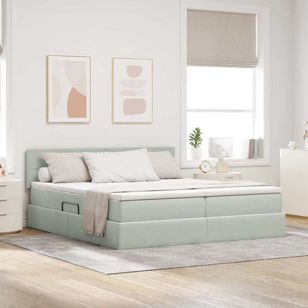vidaXL Bett mit LED-Lichtleisten Hellgrau 180 x 200 cm Samt