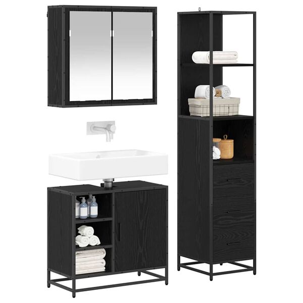 vidaXL Badezimmerm&ouml;bel-Set 3 pcs Schwarz Eichen-Optik Holzwerkstoff