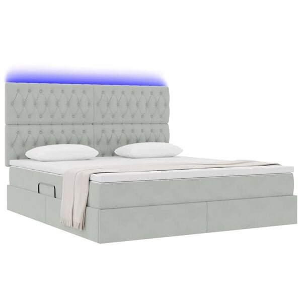 vidaXL Bett mit Stauraum und LED mit LED Hellgrau 180 x 200 cm Samt