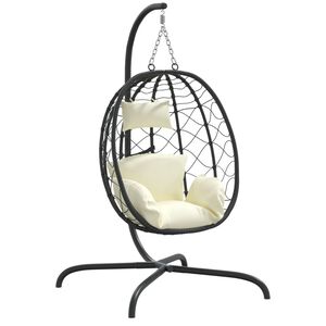 vidaXL Hängesessel mit Kissen Cremeweiß Poly Rattan & Stahl