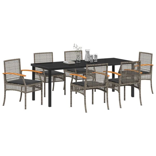 vidaXL Garten Essgruppe 7 pcs Grau Poly-Rattan