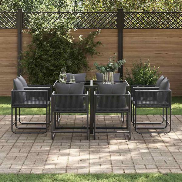 vidaXL Garten Essgruppe 9 pcs Schwarz Stahl
