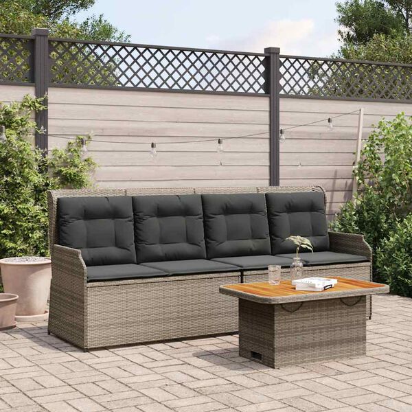vidaXL 3-tlg. Garten-Lounge-Set mit Kissen Grau Poly Rattan