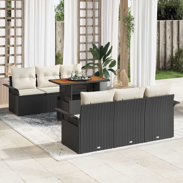 vidaXL Garten-Sofa-Set mit Kissen 7 pcs Schwarz und Creme