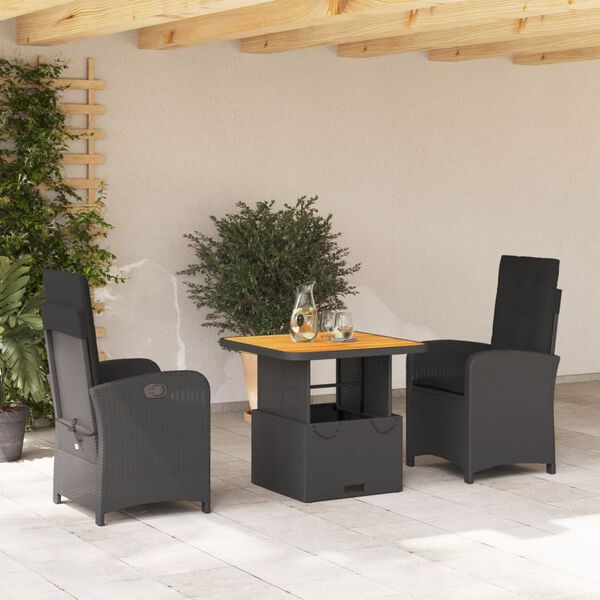 vidaXL 5-tlg. Garten-Essgruppe mit Kissen Schwarz Poly Rattan