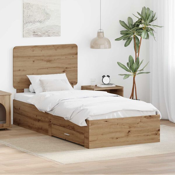vidaXL Bettrahmen mit Kopfteil Artisan-Eiche 90 x 200 cm Holzwerkstoff