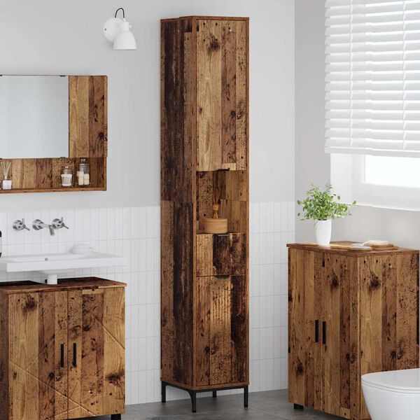 vidaXL Badezimmerschrank mit Schubladen Altholz 31,5 x 33 x 190 cm