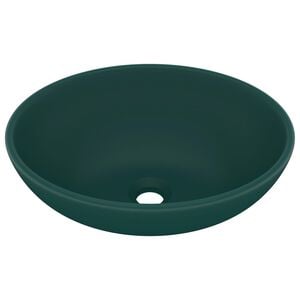 vidaXL Luxuri&ouml;ses Ovales Waschbecken Matt Dunkelgr&uuml;n 40x33 cm Keramik