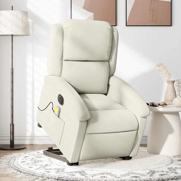 vidaXL Massagesessel mit Aufstehhilfe Elektrisch Creme Samt