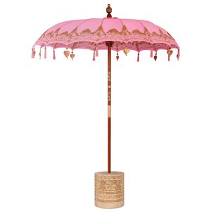 vidaXL Balinesischer Sonnenschirm mit Sockel Rosa &Oslash; 180-190 cm