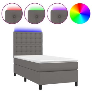 vidaXL Boxspringbett mit Matratze & LED Grau 100x200 cm Kunstleder