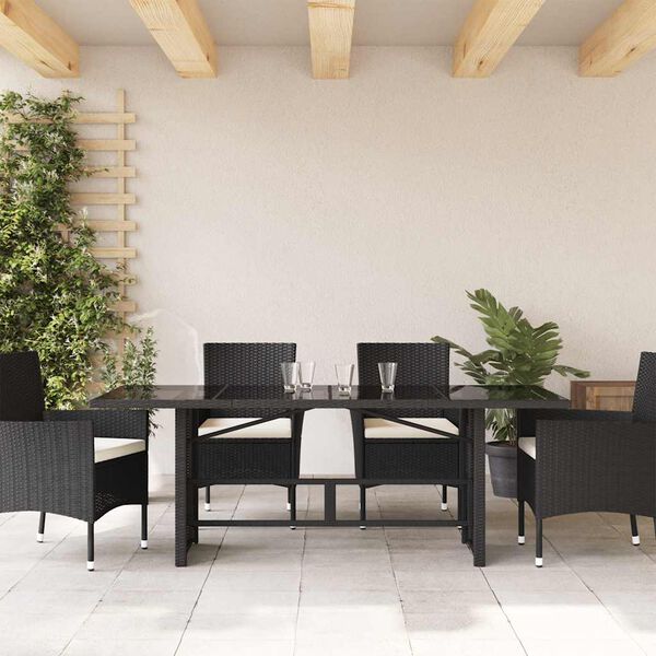 vidaXL Gartentisch mit Glasplatte Schwarz 190x80x74 cm Poly Rattan