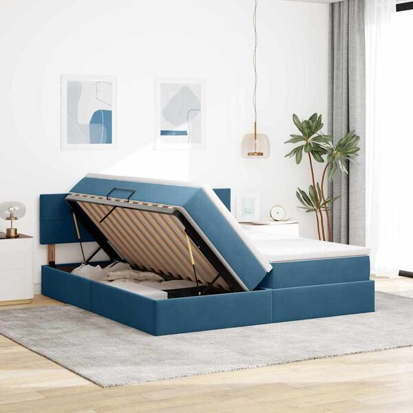 vidaXL Aufbewahrungsbett mit Matratze Dunkelblau 90 x 200 cm