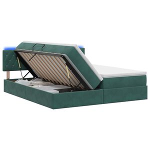 vidaXL LED-Speicherbett mit Matratze Dunkelgr&uuml;n 200 x 200 cm Samt