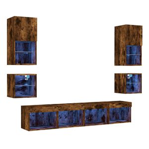 vidaXL 8-tlg. Wohnwand mit LED-Beleuchtung R&auml;uchereiche Holzwerkstoff